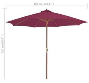 Parasol ogrodowy na drewnianym słupku, 300 cm, bordowy