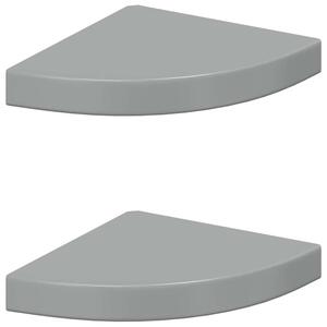Narożne półki ścienne, 2 szt., połysk, szare, 25x25x3,8 cm, mdf