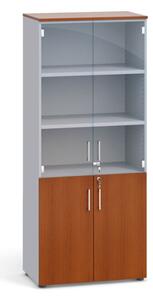 Szafa biurowa z drzwiami kombinowanymi,, 1781x800x420 mm, szary / czereśnia