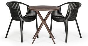 Stół plastikowy COFFEE TIME, ciemny brąz + 2x krzesła LOUNGE, czarne