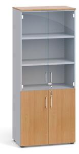 Szafa biurowa z drzwiami kombinowanymi,, 1781x800x420 mm, szary / buk