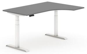 Stół z regulacją wysokości, elektryczny, 625-1275 mm, ergonomiczny prawy, blat 1600 x 1200 mm, grafit, biały stelaż