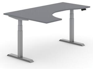 Stół z regulacją wysokości PRIMO ADAPT, elektryczny, 1800 x 1200 x 625-1275 mm, ergonomiczny lewy, grafit, szary stelaż