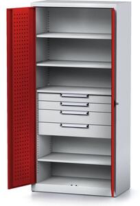 Szafa warsztatowa MECHANIC, 1950 x 920 x 500 mm, 4 półki, 4 szuflady, czerwone drzwi