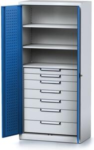 Szafa warsztatowa MECHANIC, 1950 x 920 x 500 mm, 3 półki, 7 szuflad, niebieskie drzwi