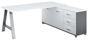 Biurowy stół roboczy PRIMO STUDIO z szafką po prawej, blat 1800 x 800 mm, biały