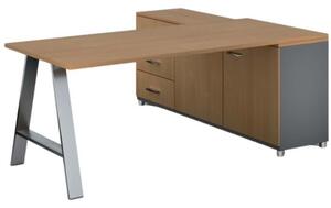 Biurowy stół roboczy PRIMO STUDIO z szafką po lewej, blat 1800 x 800 mm, szary / buk