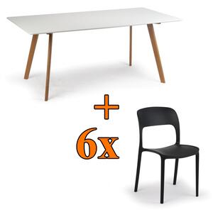 Stół do jadalni 180x90 + 6x krzesło plastikowe REFRESCO czarne