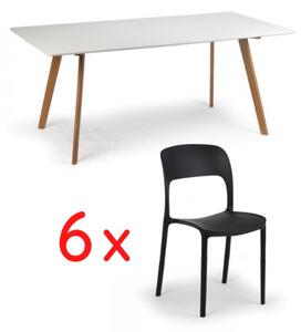 Stół do jadalni 180x90 + 6x krzesło plastikowe REFRESCO czarne