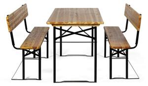 Ogrodowy zestaw piwny z oparciami - 2x ławka ogrodowa, 1x stół na zewnątrz