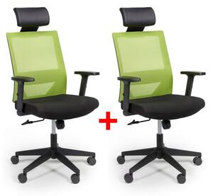 Krzesło biurowe z oparciem z siatki WOLF, regulowane podłokietniki, plastikowy krzyżak, 1+1 GRATIS, zielone