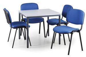 Stół do jadalni, szary 800 x 800 + 4 krzesła konferencyjne Viva niebieske