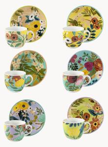 Komplet filiżanek ze spodkiem z porcelany Fiori Frida, 12 elem