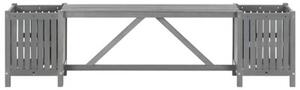 Ławka ogrodowa z 2 donicami 150 cm, lite drewno akacjowe, szara