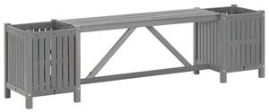 Ławka ogrodowa z 2 donicami 150 cm, lite drewno akacjowe, szara