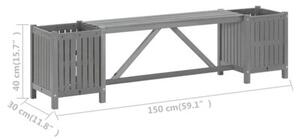 Ławka ogrodowa z 2 donicami 150 cm, lite drewno akacjowe, szara