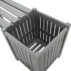 Ławka ogrodowa z 2 donicami 150 cm, lite drewno akacjowe, szara