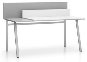 Stół biurowy roboczy SINGLE LAYERS, blat przesuwny, z przegrodami, biały/szary