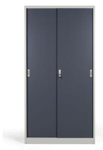 Metalowa szafa z przesuwnymi drzwiami, demontowana, 4 półki, 1000 x 1990 x 450 mm, ciemnoszary