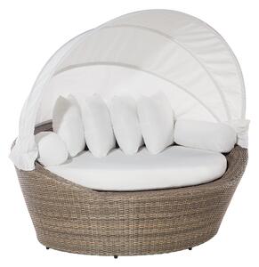 Kosz plażowy jasnobrązowy białe poduszki ze składanym dachem technorattan Sylt Beliani