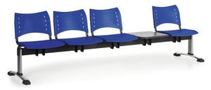 Ławka do poczekalni plastikowa VISIO, 4 siedzenia + stołek, niebieski, chromowane nogi