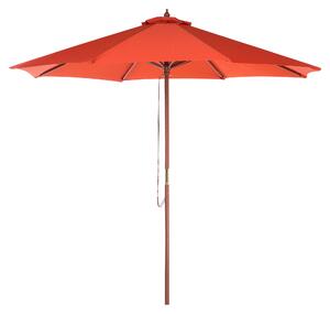 Nowoczesny parasol ogrodowy drewniany mechanizm sznurkowy czerwony Toscana Beliani