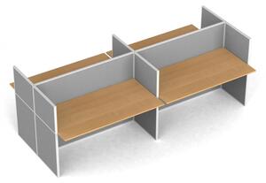 Zestaw parawanów biurowych ze stołem prostym PRIMO, tekstylny, 4 miejsca, czereśnia