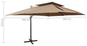 Parasol wiszący z podwójną czaszą, 400x300 cm, taupe