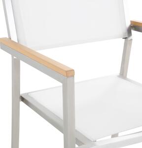 Zestaw ogrodowy stół szklany tłuczony blat 180x90cm 6 krzeseł białych Grosseto Beliani