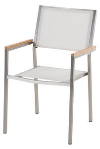 Zestaw ogrodowy stół biały szklany blat 180x90cm 6 krzeseł białych Grosseto Beliani
