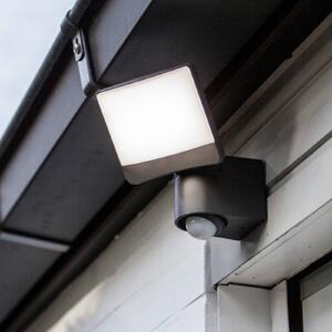 LUTEC Zewnętrzny reflektor ścienny LED z czujnikiem SUNSHINE, 15 cm, ciemnoszary, IP44 SUNSHINE, aluminiowy / szary / cynkowy, tworzywo sztuczne, nowoczesny