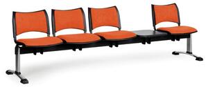 Ławka do poczekalni tapicerowana SMART, 4 siedzenia + stołek, pomarańczowy, chromowane nogi