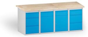 Stół warsztatowy KOVONA, 2 szafki wiszące z szufladą i 6 szuflad na narzędzia, blat z drewna bukowego, 2000 mm