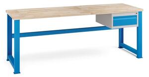 Stół warsztatowy KOVONA, szuflada na narzędzia, blat z drewna bukowego, stałe nogi, 2100 mm