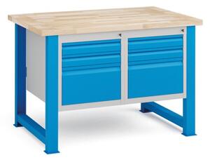 Stół warsztatowy KOVONA, 6 szuflady na narzędzia, blat z drewna bukowego, stałe nogi, 1200 mm