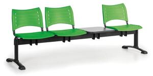 Ławka do poczekalni plastikowa VISIO, 3 siedzenia + stołek, zielony, czarne nogi
