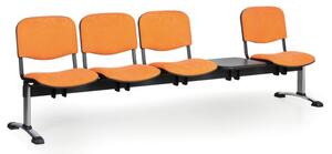 Ławka do poczekalni tapicerowana VIVA, 4-siedziska + stolik, pomarańczowy, chromowane nogi