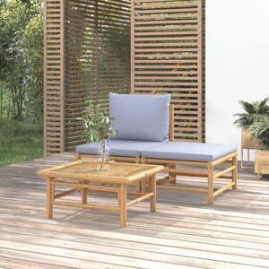 3-cz. zestaw mebli do ogrodu, jasnoszare poduszki, bambus