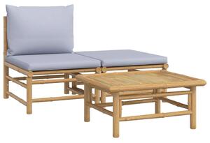3-cz. zestaw mebli do ogrodu, jasnoszare poduszki, bambus
