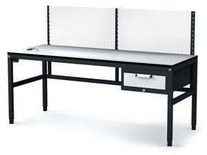 Antystatyczny stół warsztatowy ESD z panelem perforowanym, 1 skrzynka szufladowa na narzędzia, 1800 x 800 x 745-985 mm