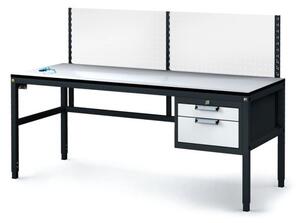 Antystatyczny stół warsztatowy ESD z panelem perforowanym, 2 skrzynki szufladowe na narzędzia, 1800 x 800 x 745-985 mm