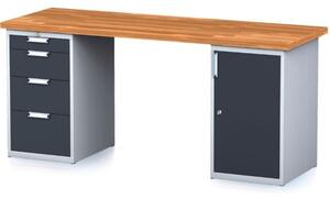 Stół warsztatowy MECHANIC, 2000x700x880 mm, 1x 4 szufladowy kontener, 1x szafka, szary/antracyt