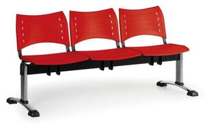 Ławka do poczekalni plastikowa VISIO, 3 siedzenia, czerwony, chromowane nogi