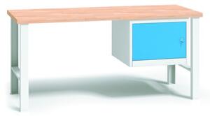 Profesjonalny stół warsztatowy z drewnianym blatem roboczym, 1500x685x840-1050 mm, 1x szafka