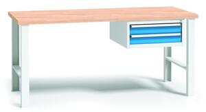 Profesjonalny stół warsztatowy z drewnianym blatem roboczym, 1500x685x840-1050 mm, 1x 2 szufladowy kontener