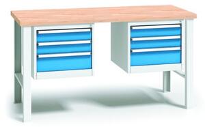 Profesjonalny stół warsztatowy z drewnianym blatem roboczym, 2000x685x840 mm, 2x 3 szufladowy kontener