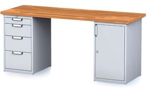 Stół warsztatowy MECHANIC, 2000x700x880 mm, 1x 4 szufladowy kontener, 1x szafka, szary/szary
