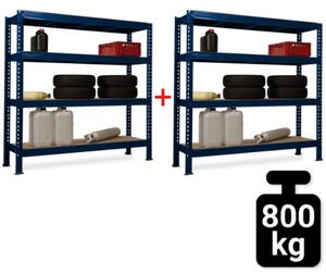 Regał półkowy 2000 x 2000 x 600 mm, nośność 800 kg, niebieski, 1+1 GRATIS