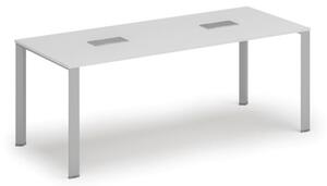 Stół INFINITY 2000 x 900 x 750, biały + 2x port blatowy TYP V, srebrny