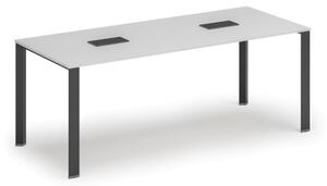 Stół INFINITY 2000 x 900 x 750, biały + 2x port blatowy TYP III, czarny